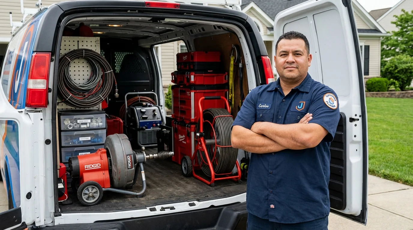 Professional drain cleaning equipment and Johns Plumbing LLC plumber in Mulberry
