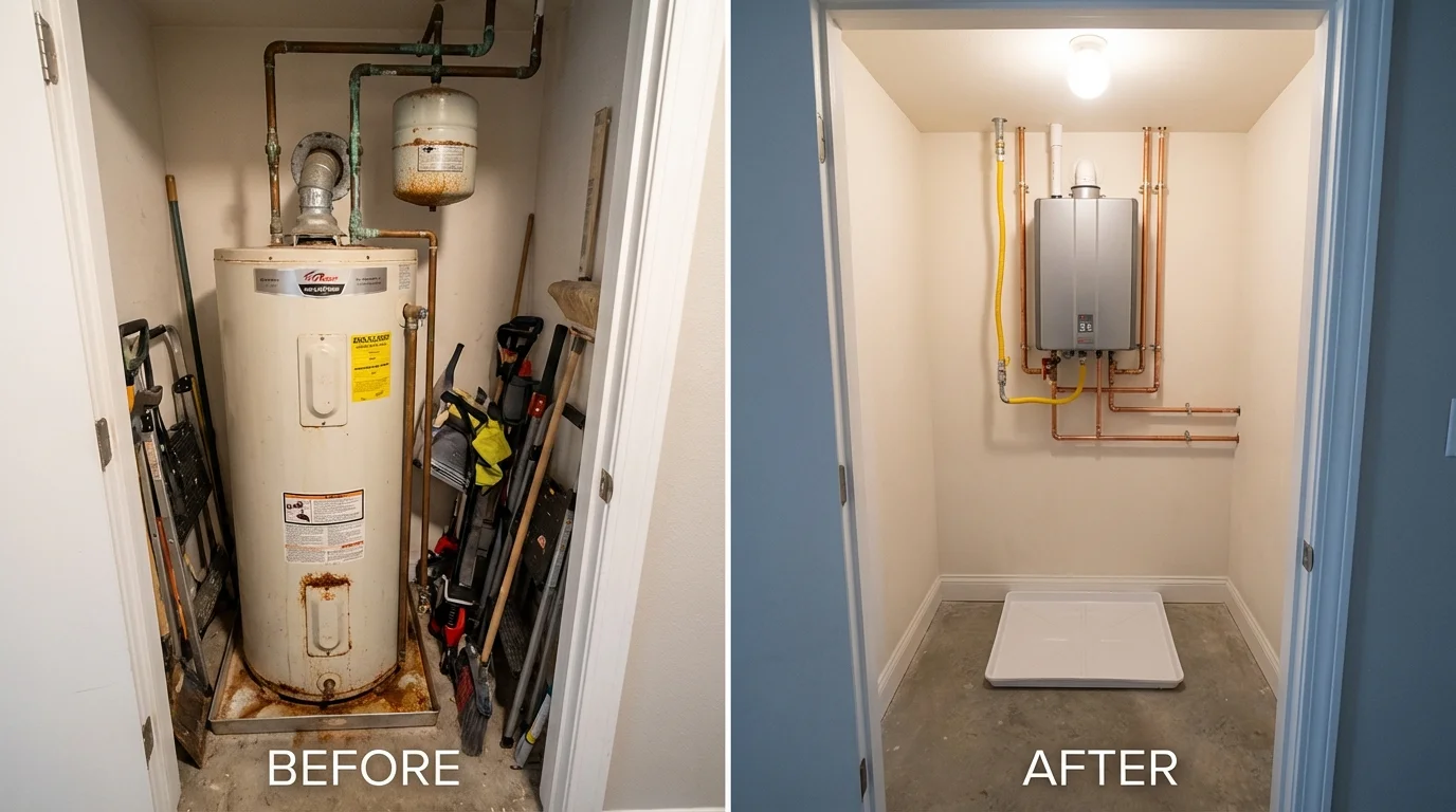 Tank water heater versus wall-mounted tankless unit comparison for Mulberry, IN homeowners